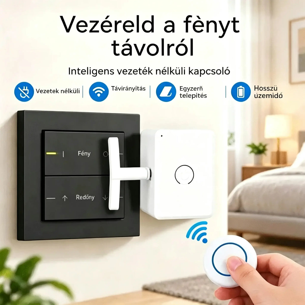 📱💡 Intelligens vezeték nélküli vezérlő a világítás távoli fel- és lekapcsolásához, vezetékezés nélkül.