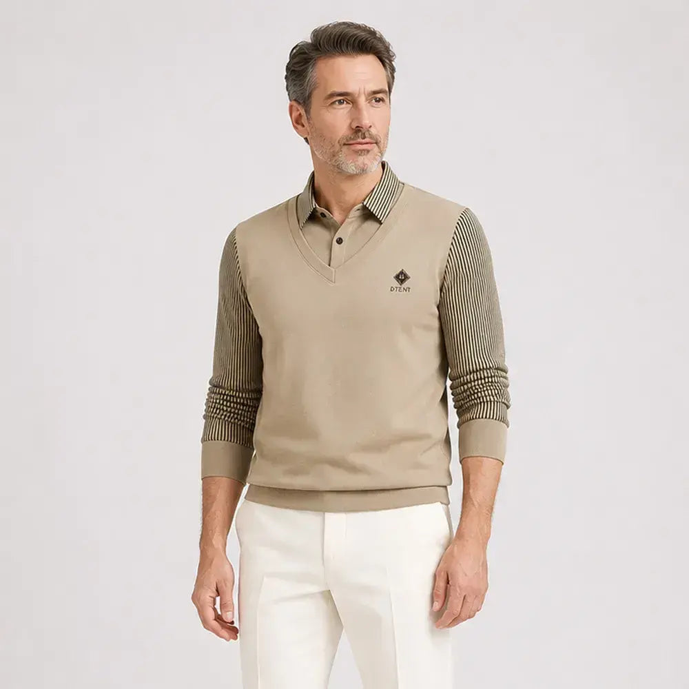 👔【M-4XL】Prémium kasmír férfi meleg felső – kétrészes hatású, egybeépített fazon