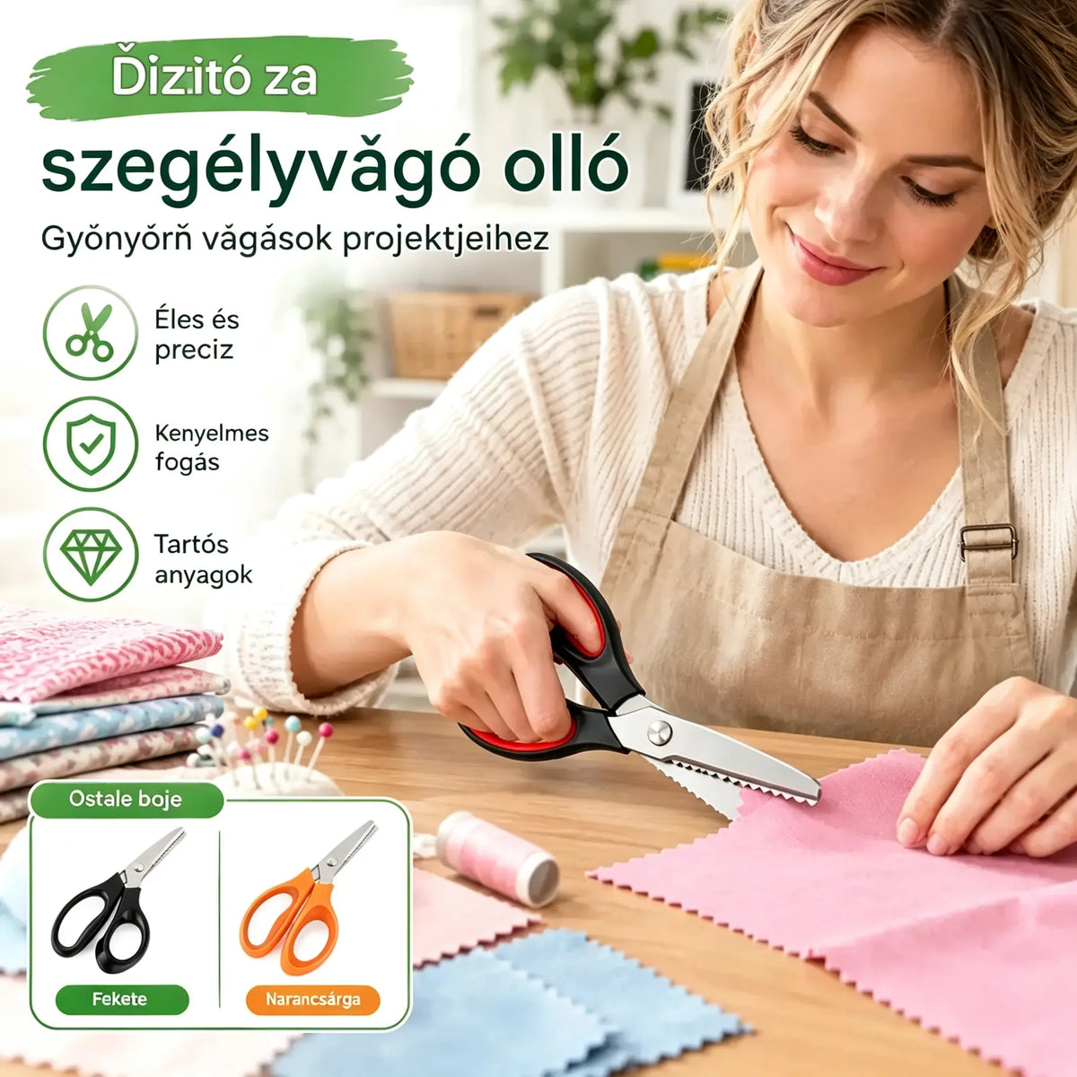 ✂️Professzionális, fogazott élű olló varráshoz, kézműves munkákhoz és mindennapi barkácsprojektekhez