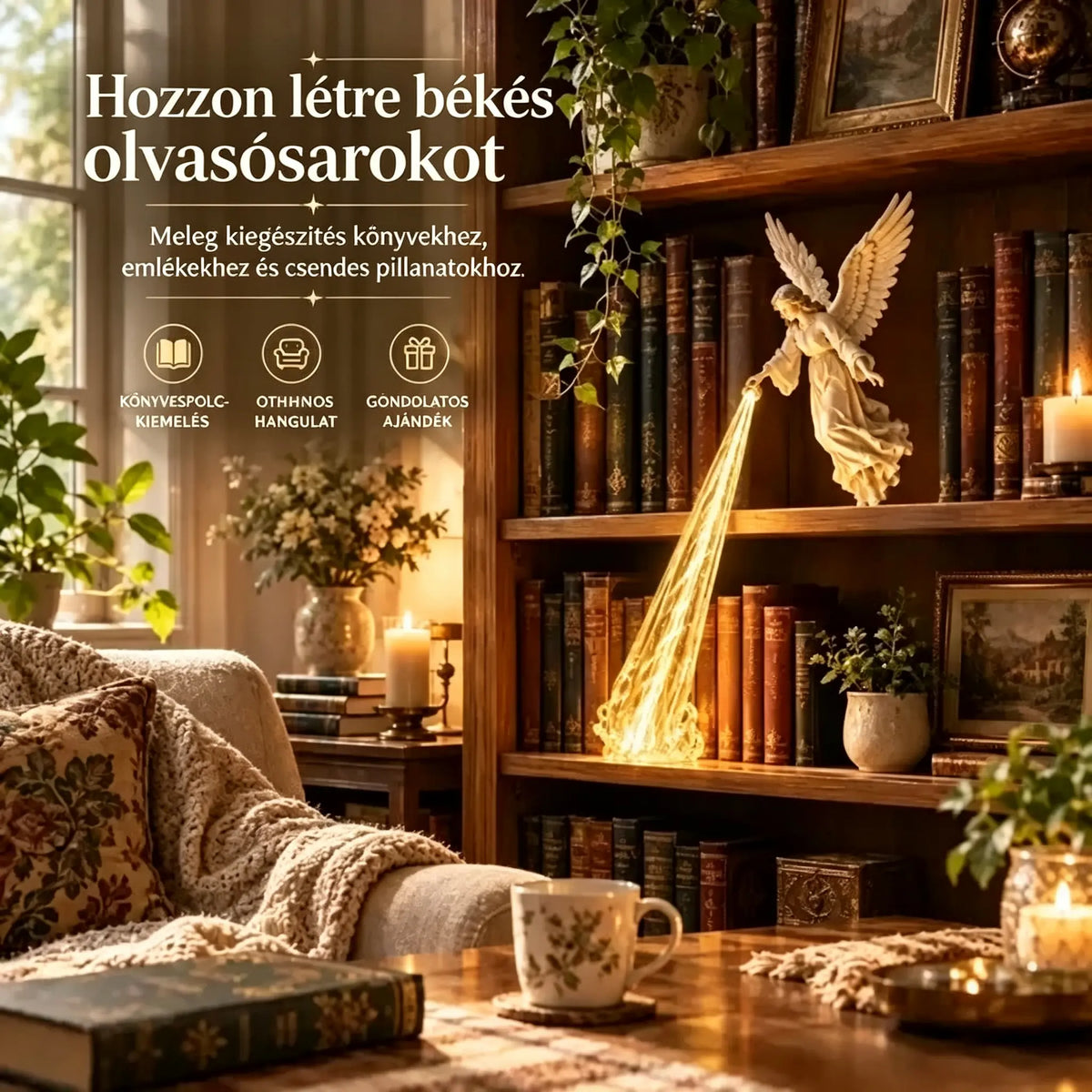 🎃🔥 3D angyalos dekoratív LED világítás | Fantázia megvilágított könyvespolc dekoráció