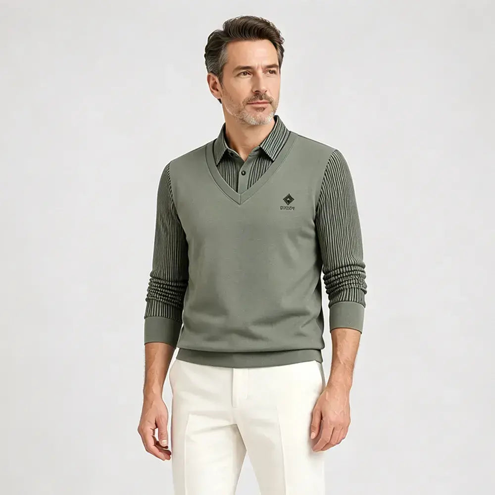 👔【M-4XL】Prémium kasmír férfi meleg felső – kétrészes hatású, egybeépített fazon