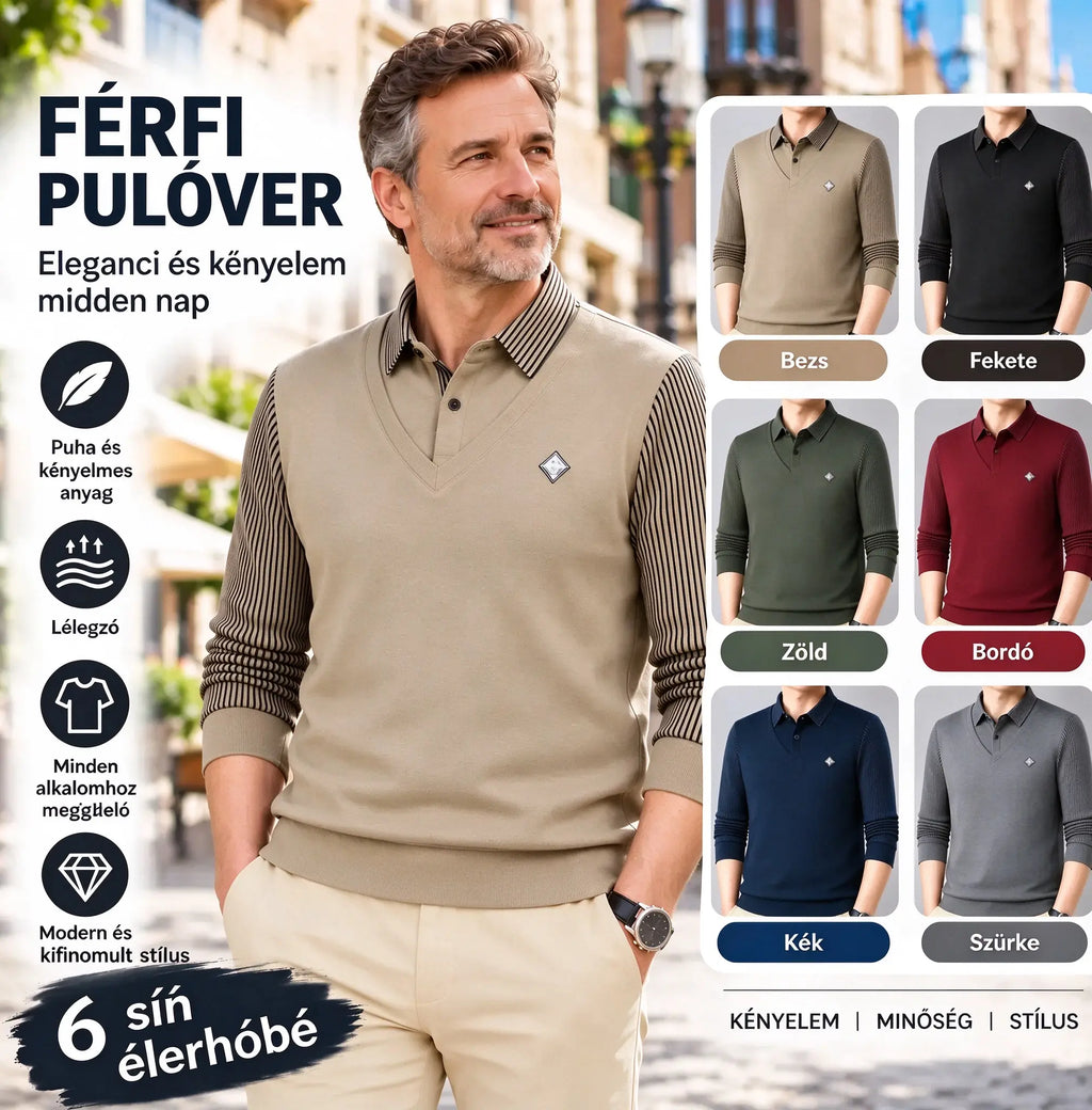👔【M-4XL】Prémium kasmír férfi meleg felső – kétrészes hatású, egybeépített fazon