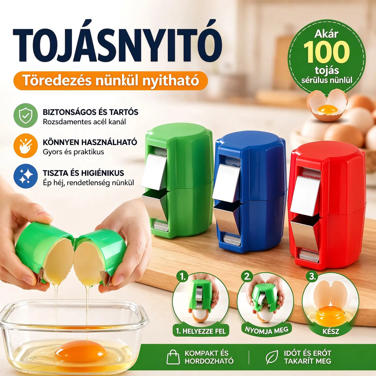 【3 darabos készlet】🍳 Gyors tojásfelverő: Nagy mennyiségű tojás gyorsabb és tisztább feldolgozása 🔥
