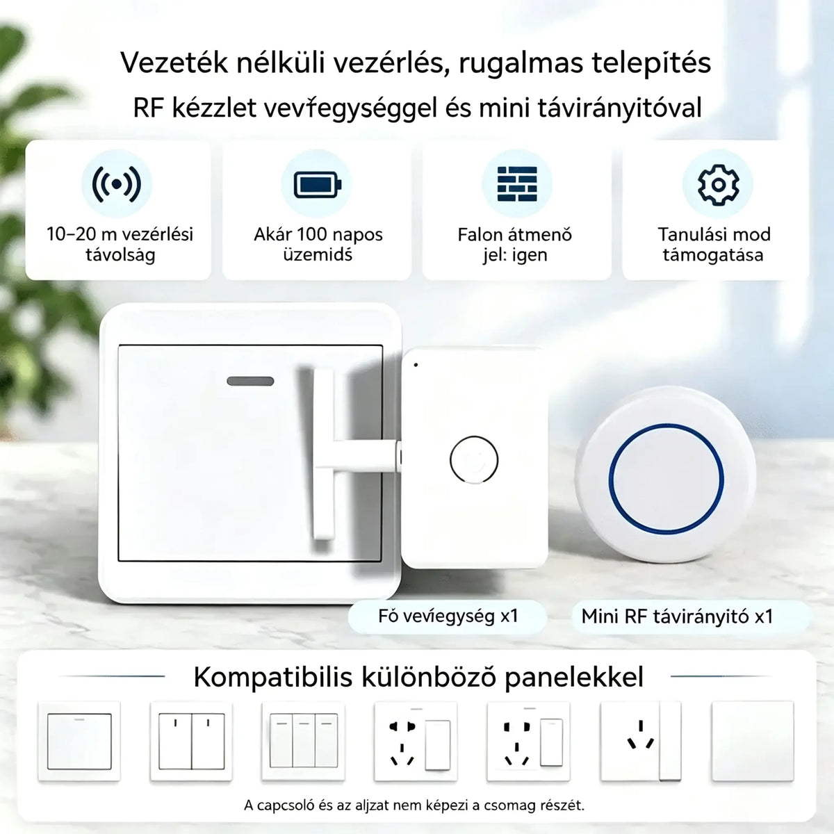📱💡 Intelligens vezeték nélküli vezérlő a világítás távoli fel- és lekapcsolásához, vezetékezés nélkül.