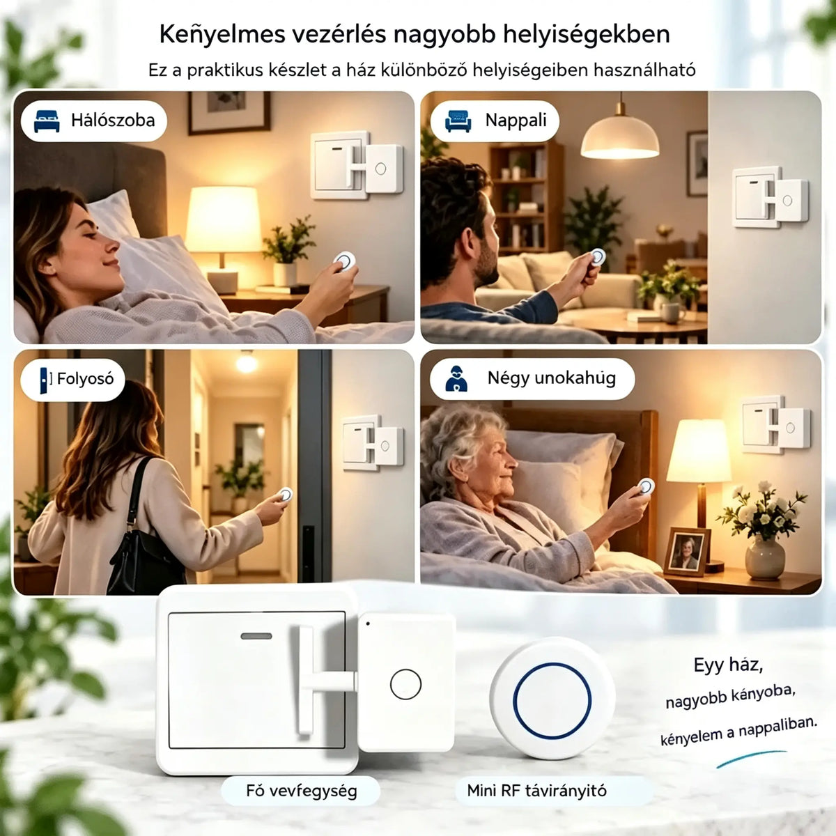📱💡 Intelligens vezeték nélküli vezérlő a világítás távoli fel- és lekapcsolásához, vezetékezés nélkül.