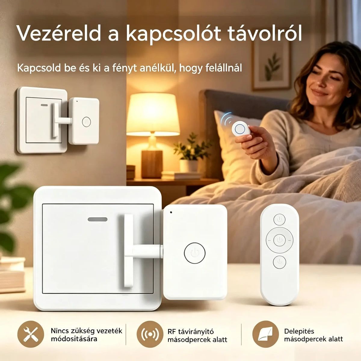 📱💡 Intelligens vezeték nélküli vezérlő a világítás távoli fel- és lekapcsolásához, vezetékezés nélkül.