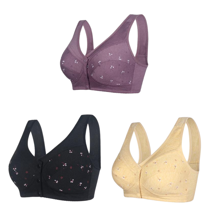 ✨【1+2 ingyen】💞[40–105 kg] Elegáns, elöl gombos pamut melltartó középkorú hölgyeknek🎉49% KEDVEZMÉNY